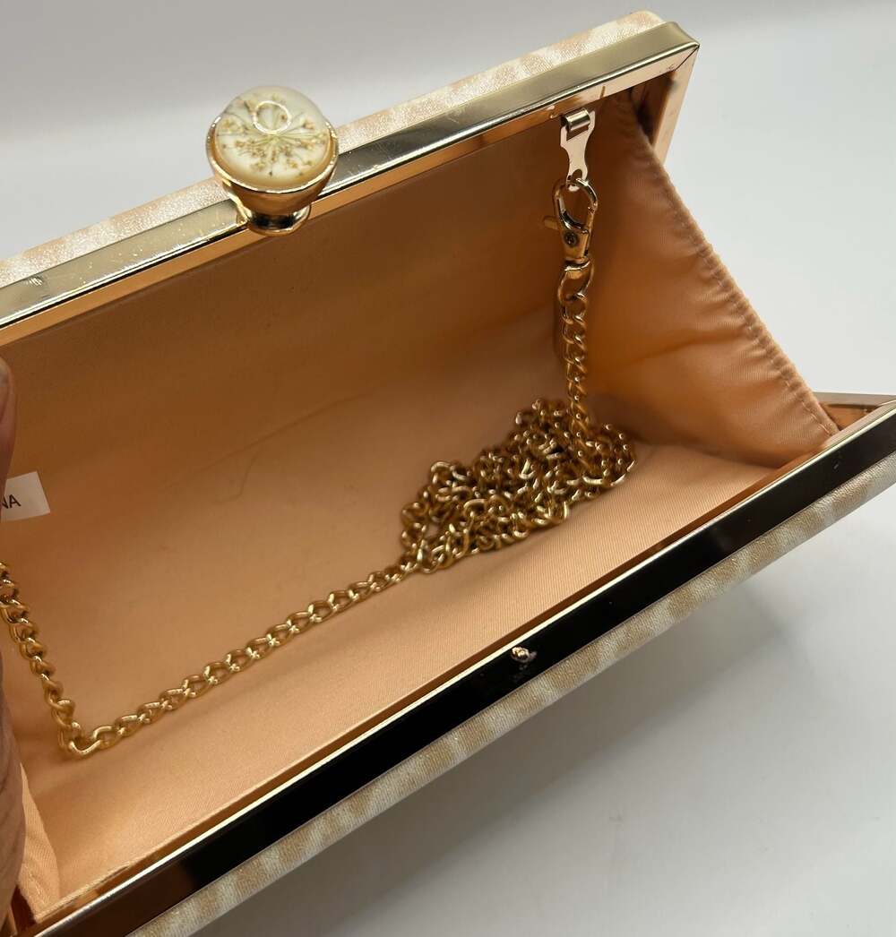 Champagne Leopard Print Box Clutch with Preserved Flower Clasp - Picture 3 of 6